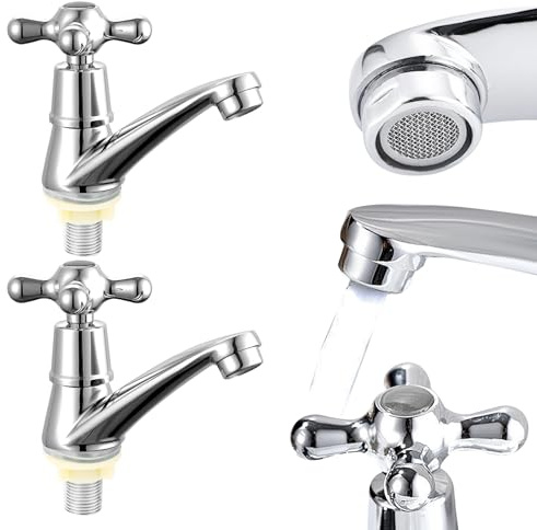 Lot de 2 robinets d'eau froide - Robinet de salle de bain - Robinet d'eau froide simple - Robinet moderne - Design de lavabo avec poignée en prune pour salle de bain et cuisine