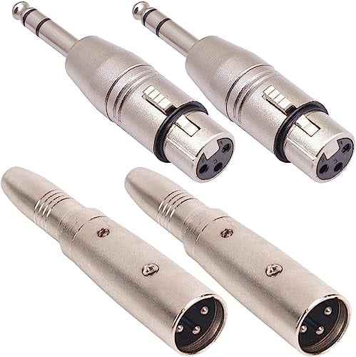 HAAMNING7 6,35 mm TRS-auf XLR Adapter, XLR weiblich auf 6,35 mm Klinke TRS männlich Stereo Stecker & XLR männlich auf 6,35 mm Klinke TRS weiblich Stereo Stecker für Mischpulte usw. (4er-Pack)
