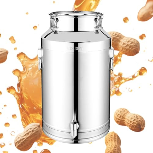 Krmoau Fût d'huile en acier inoxydable - 5 l/9 l/14 l - Seau à lait hermétique en acier inoxydable avec couvercle - Bidon d'huile pour l'extérieur, bière, nourriture, farine, café, sucre, céréales