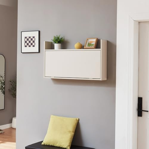 [en.casa] Escritorio Mural Plegable Rautalampi con 2 Compartimentos y Estante Mesa Plegable de Pared para Espacios Pequeños de Trabajo Estudio 83 x 48 x 15 cm - Beige