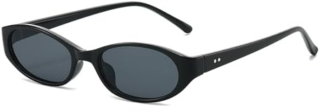 LJCZKA Retro Ovale Sonnenbrille Damen Vintage Cat Eye Sonnenbrille Schmal Klein Brille 90er Mode mit UV400 Schutz (Schwarz Grau)