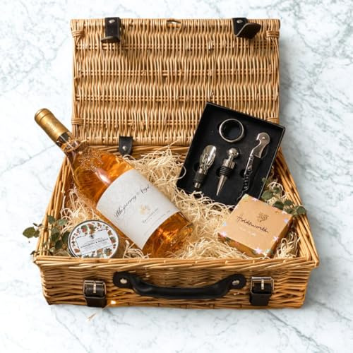 Whispering Angel Rosé Wine Gift Hamper 75cl 13% ABV with Sea Salt Caramel Chocolates Wine Accessory Set & Scented Candle – Provence Pink Wine Gift Set UK