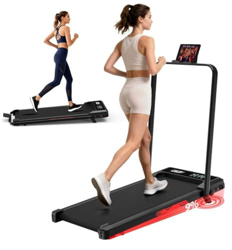 Laufband klappbar elektrisch mit 9% Steigung, 1-10 km/h Walking Pad leise für Zuhause und Büro, bürstenloser 3,0-PS-Motor, LED-Anzeige, Stoßdämpfung, bis 140 kg