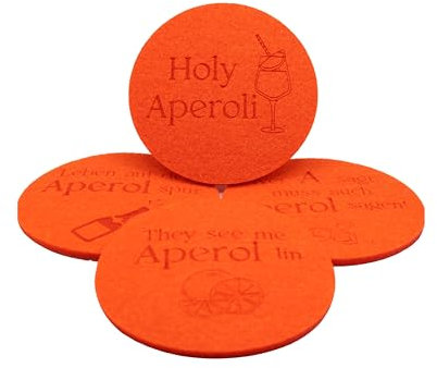 4 Stück Untersetzer aus Filz - 10cm Durchmesser/5mm Stärke - Getränkeuntersetzer-Set - Gin, Tee, Wein, Aperol - Geschenk, Tischdeko, Geburtstag, Weihanchten (Aperol-Set Orange)