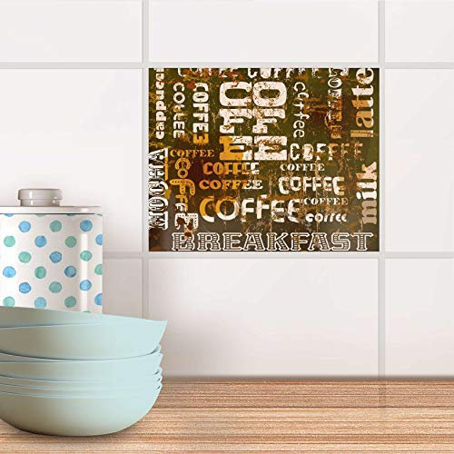 Fliesenposter für Küche und Bad I Fliesen-Folie Sticker selbstklebend I Fliesen renovieren - Dekorfliesen für Küchen- und Badfliesen I Design: Coffee Typo