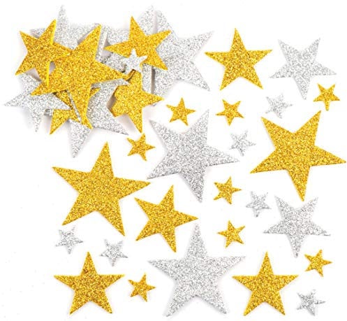 Baker Ross AV610 Glitzerstern-Aufkleber in Gold und Silber für Kinder zum Basteln und Dekorieren zu Weihnachten für Jungen und Mädchen (150 Stück), Sortiert