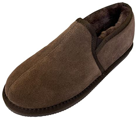 Deluxe Men's 'Sam' Sheepskin Slippers with Lightweight Hard Sole (6, Chocolate)