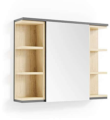 Vicco Badspiegelschrank Aquis, Badezimmerspiegel, Anthrazit/Sonoma, 79 x 64 cm