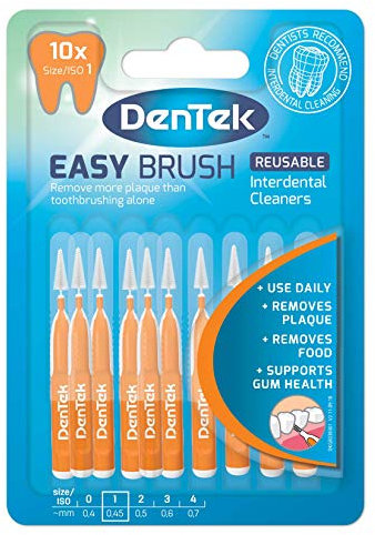 DenTek Easy Brush Interdentalbürsten, ISO1/0,45 mm, zum Entfernen von Lebensmitteln und Plaque zwischen den Zähnen, 10 Stück