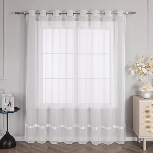 Joyswahl Voile Gardine transparenter Vorhang mit Satinband Design »Maja« Schals Fenster Vorhänge mit Ösen BxH 300x100cm Weiß 1er Pack