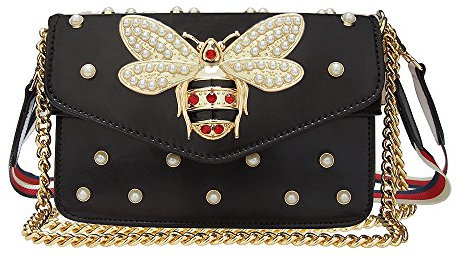 Beatfull Designer Bee Geldbörse Mode Crossbody Taschen mit Perle für Frauen PU Leder Schulter Clutch Handtaschen, Schwarz, Large