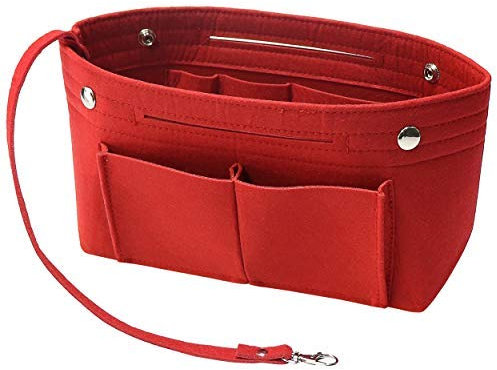 Soyizom Filz Handtasche Organizer Bag in Bag,Innentaschen für Handtaschen Organizer mit Schlüsselkette für Speedy Neverfull,8 Farben (Rot,Groß)