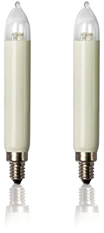 Hellum LED Ersatz-Kerzen für Weihnachtsbaum Kerzen Lichterketten innen und außen, 2 Stück 8-55V 0,5W Schaftkerze für Lichterketten mit 4-30 Brennstellen, ø15mm E10/ 8-55V/ 0,5W/ 15 Lumen 902044