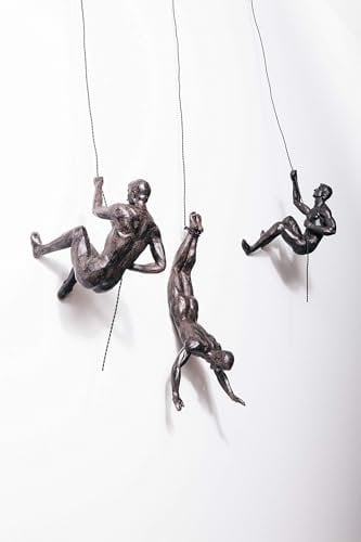 3X abenteuerliche Freunde Bronze weiblich & männliche Kletterer Mann Frau Abseiling hängende weibliche männliche Statuen Figuren Ornamente Figuren Set von 3 Kletterern Wandschmuck Skulptur Wand Kunst