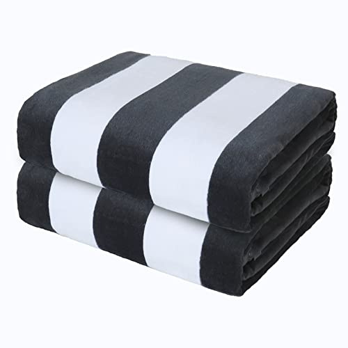 Exclusivo Mezcla Juego de 2 Toallas de Playa, 90x180 cm, Baño y SPA | 100% Algodón, Cabana Rayas, Secado Rápido, Piscina, Gimnasio, Suave y Absorbente, Lavable en máquina, Vistosa, Gris