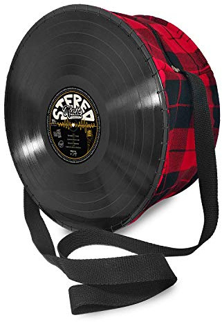 Mancha de Creación - Tasche aus LP-Schallplatten, Tartan-Stoff und Stereo-Design, runde Umhängetasche für Frauen, verstellbarer Griff, Retro, Vintage, Casual