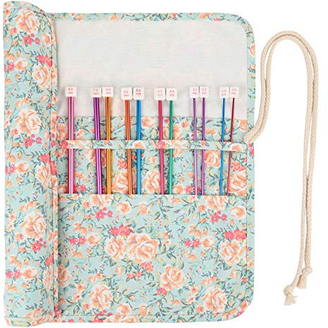 Coopay Tunesische Häkelnadeln Set, 11 Stück Aluminium Tunesische Stricknadeln mit Stricknadelrolle Tasche, Afghanische Häkelnadel Set für Anfänger Erwachsene, Tunesische Häkelnadel 2mm - 8mm, Bunt