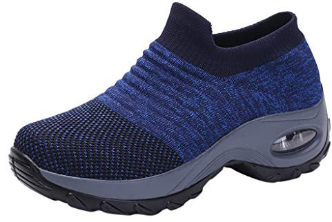 Xmiral Damen Wanderschuhe Socken Turnschuhe - Mesh Slip On Luftkissen M鋎chen Moderner Jazz Tanz Easy Shoes Platform Loafers(42,Blau)