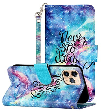 nancencen Handyhülle für iPhone 12 6.1 Hülle, Hochwertiges PU-Material mit Glatter Haptik [Staubdicht] [Magnetverschluss] Vintage Glitzer Leder Cover Flip Case,Sternenklarer Himmel