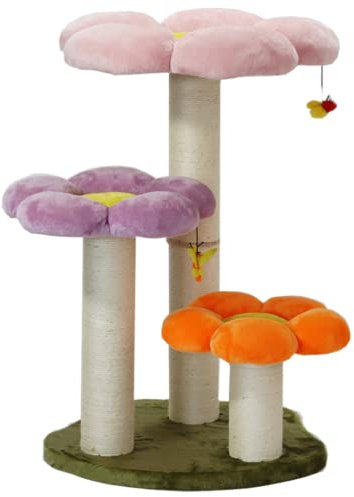 YDSLZQ Katzenturm Indoor-Kratzbaum-Kollektion, blumenförmiger mehrstöckiger Katzenaktivitätsturm mit Kratzbäumen und hängendem Ballspielzeug Erholung Spielen