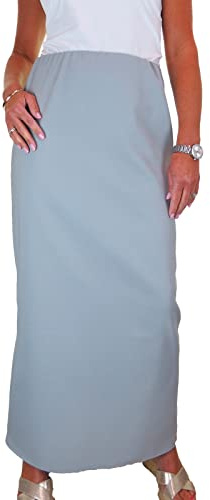 icecoolfashion Women's Elasticated Waist Maxi Skirt Ladies Smart Elegant Full Length Straight Skirt Silver Grey 10-22 (20)