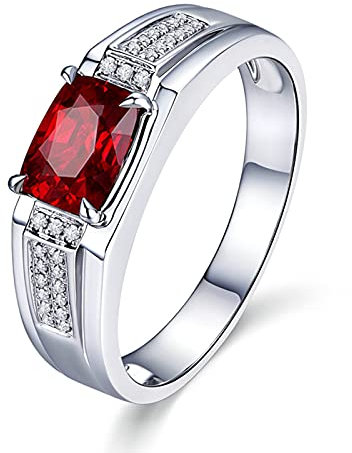 Beydodo Ring 750Er Weißgold Herren, Verlobungsring Bandring mit 0.75ct Oval Rubin Hochzeit Ring Weißgold Diamant Gr.56 (17.8)