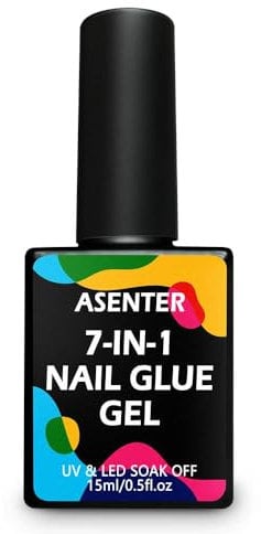ASENTER 15ML Colle Faux Ongles UV 7 EN 1, Gel Pour Américaine, Colle Ongles Capsules UV, Gummy Base Pose Americaine, UV Colle à Ongles, Gel de Base Coat, Renforçateur, Nail Extend Gel transparent
