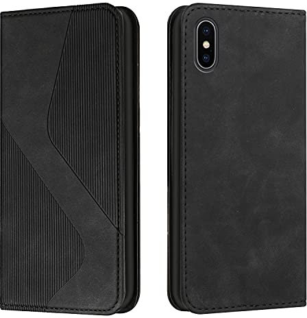 Mo-Somnus Kompatibel mit iPhone XS/iPhone X Hülle, Magnet PU Leder Flip Wallet Case Tasche Handyhülle, Stoßfeste Klappbar iPhone XS/X (5,8 Zoll) Brieftasche Klapphülle mit [Kartenfächer] (Schwarz)