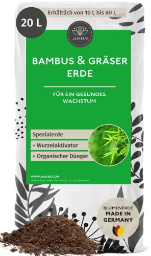 Bambuserde & Gräsererde 20 L - Bambus Erde mit 100 Tage NPK Dünger für kräftige Pflanzen - Luftig lockere Erde für Bambus & Gräser Arten - Erde für Bambus, Ziergräser & Pampasgras