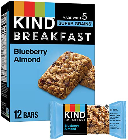 KIND Breakfast Bars, Blueberry Almond, Healthy Snacks, Gluten Free, 100% Whole Grains, 3g Protein, 6 Count