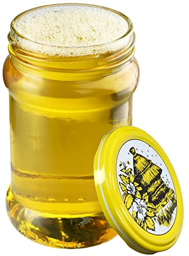 KADAX 10st Einmachgläser 315 ml mit fi66 mm Schraubdeckel für Honig, Dessert, Marmeladen | Luftdichte Gläschen, Einmachglas, Rundgläser, Konfitürengläser, Honiggläser (10 Stück, Bienenstock)