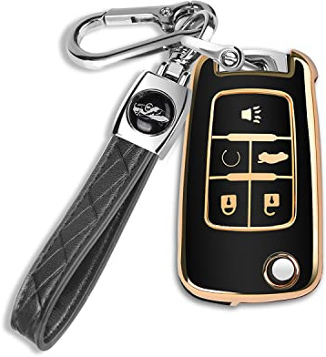 QBUC Für Chevy Schlüsselanhänger Hülle mit Schlüsselanhänger für Chevrolet Buick Camaro Cruze Equinox Malibu Impala Spark Sonic GMC, schwarz, Einheitsgröße