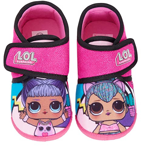 LOL Surprise Dolls Slippers for Girls Easy Fasten Indoor House Shoes Pink Glitter