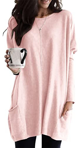 EFOFEI Femme Chemisiers d'automne à Manches Amples Chemise à Pullover Imprimé Lapin Mignon Pull Chaud à Manches Longues De Printemps Rose M