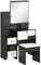 HOMCOM Ensemble de Coiffeuse Table de Maquillage avec Tabouret rembourré Grand Miroir + Plusieurs étagères Ouvertes + 4 tiroirs Blanc Noir