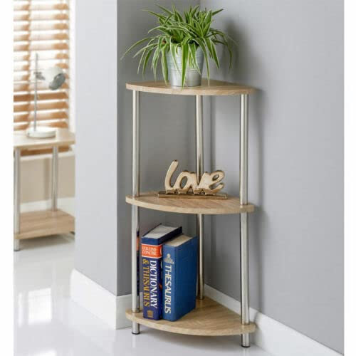 Homme Concept - 3 Tier Sonoma Oak Effect Corner Shelf with Storage, Side Table, Nightstand, Corner Shelves Shelving for Living Room, Hallway, Bedroom, Home Office, Home Décor Norsk Industrial Design