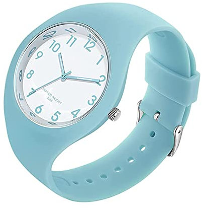 GBB Montre à quartz analogique simple pour femme avec bracelet en silicone - Grand cadran étanche - Montre de sport tendance et décontractée pour jeunes femmes et filles, 6056 bleu, Bracelet