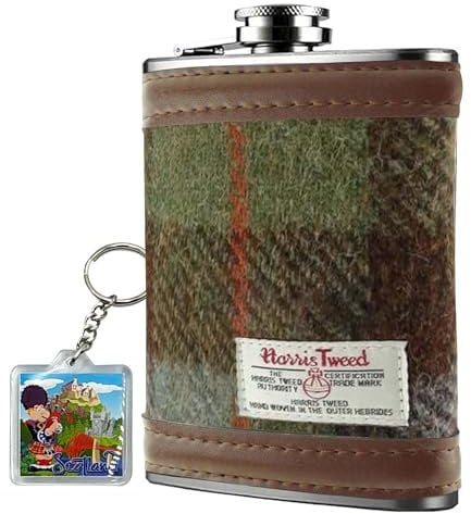 Harris Tweed HF2100 Flasque en acier inoxydable de 177 ml – Tartan MacLeod – Vert foncé et prune à carreaux pour homme – Pour whisky, rhum, mariés, meilleur Usher, mariage, camping