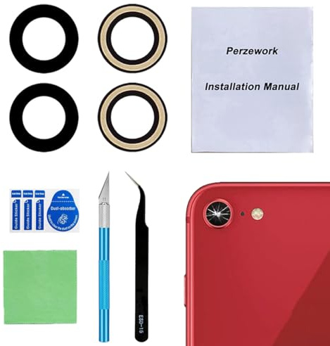 Perzework Ricambio per obiettivo fotocamera posteriore OEM adatto per iPhone SE 2020 / SE 2022/8/7 con adesivo preinstallato e kit di riparazione