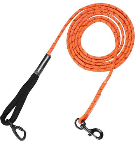 LOQATIDIS LOQATIDIS Guinzaglio per cani in nylon riflettente, comodo manico intrecciato con chiusura a scatto, gancio, cavo di corda, Hund Tie out Cable Stake Rope (Endast 3 m/Orange)