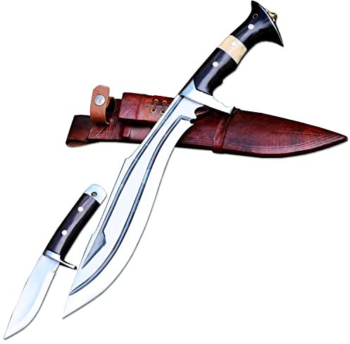 Kukri-Messer mit 30 cm langer Klinge – kostenloses 12 cm langes Busch-Bastelmesser – Gurkha Khukuri – Machete – gehärtet – geschärft – Jagd- und Campingmesser – geschmiedet in Nepal