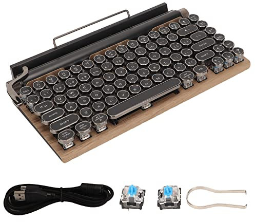 Jectse Tastiera da Macchina da Scrivere retrò, Tastiera da Gioco Meccanica Vintage a 83 Tasti con Estrattore di Tasti, Tastiera Wireless Retroilluminata RGB per Computer (Colore venatura del Legno)