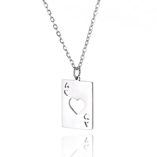 VASSAGO Halskette mit Anhänger für Männer und Frauen, Hip-Hop-Spielkartenanhänger, Edelstahl, Gothic, Poker-Karte, Halskette, Punk-Rock-Schmuck
