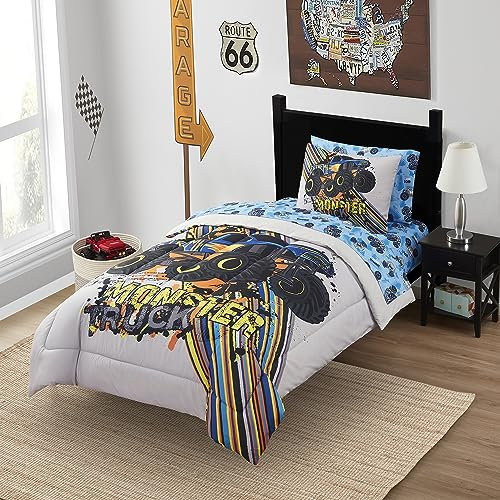 Sweet Home Collection Mädchen Kleinkinder Bett in Einer Tasche bedrucktes Bettlaken-Set und Steppdecke, Polyester, Monstertruck, Twin