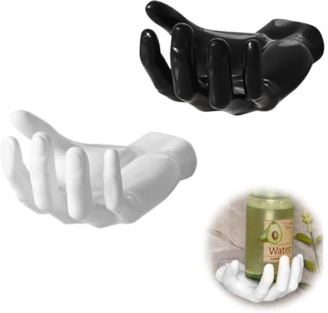 Nizirioo Lot de 2 supports muraux en forme de main : support mural main pour clés, crochets auto-adhésifs, crochets muraux, porte-savon, rangement mural pour clés, écouteurs (noir/blanc)