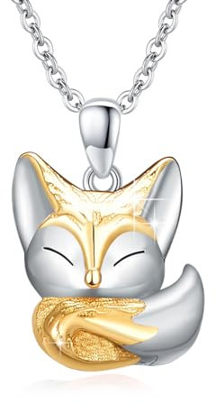 OHAYOO Fuchs Kette 925 Sterling Silber Fuchs Tier Anhänger Halskette Fuchs Vergoldet Tier Schmuck für Unisex Damen Mädchen Frauen Geschenke