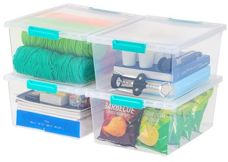 IRIS USA - Caja grande de clip profundo de 12 cuartos de galón, paquete de 4, contenedores de almacenamiento de plástico transparente con tapas de cierre, solución organizadora para el hogar, oficina