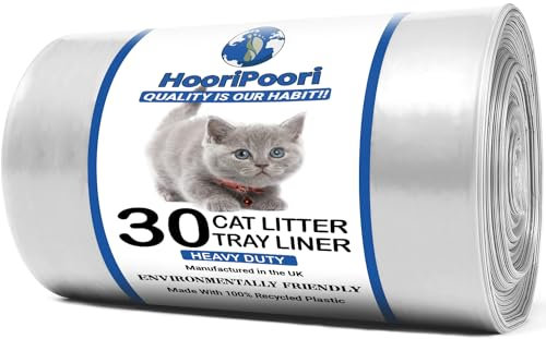 HooriPoori Drawstring Eco 30 XL Extra Large Heavy Duty Cat Litter Tray Liners on a roll Scratch Resistant Plastic Bags Environmentally Friendly 100% Recycled Material