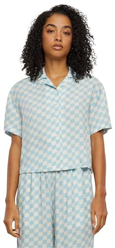 Urban Classics Damen Hemdbluse Ladies Viscose Resort Shirt, Kurzarm Bluse für Frauen, Loose Fit, Oceanbluecheck, L