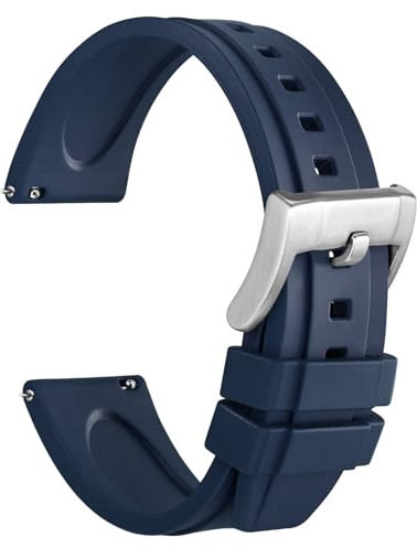WOCCI 20mm Hevea Uhrenarmband für Herren, FKM Gummi Armband, Schnellverschluss, Silberne Schnalle (Blau)